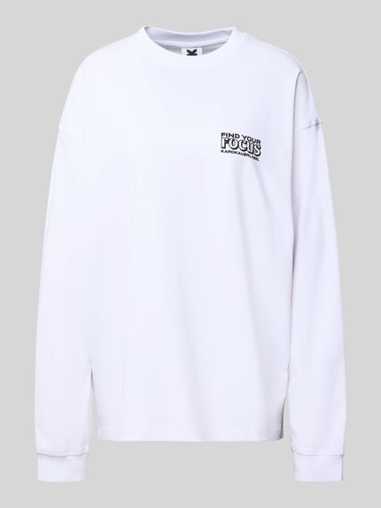 Productfoto, Oversized Longsleeve met Statement-Print van Karo Kauer, witte katoen, ronde hals, relaxte fit, ruglengte maat S 70 cm