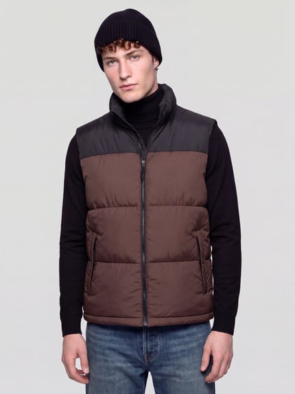ONLY & SONS Steppweste mit Stehkragen Modell 'ONSMAVERICK' Dunkelbraun 4