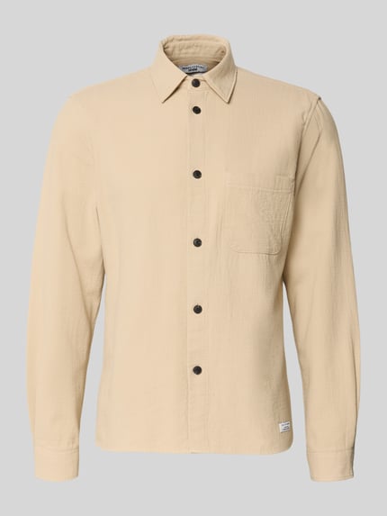 Produktfoto, Regular Fit Freizeithemd aus reiner Baumwolle von Marc O'Polo Denim in Beige, unifarben mit Struktur, Kentkragen, Brusttasche, lange Ärmel, Webware