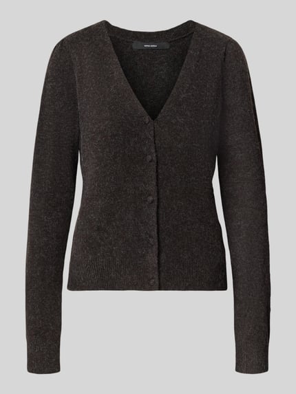 Produktfoto, dunkelbraune Regular Fit Strickjacke mit V-Ausschnitt Modell 'DOFFY' von VERO MODA, glatte Oberfläche, Damen Strickjacke
