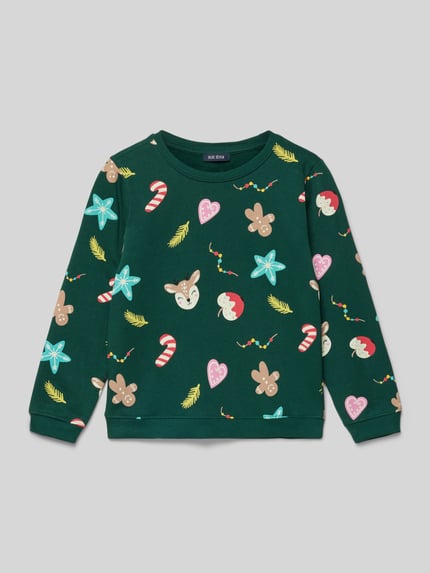Produktfoto, Sweatshirt met motiefprint van Blue Seven, puur katoen, los model, ribboorden, ronde hals, motiefprint voor kinderen