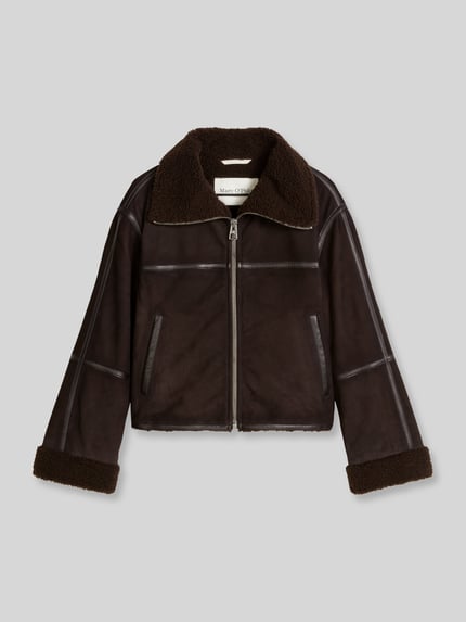 Marc O'Polo Lederjacke mit Teddykragen aus Lammnappa Dunkelbraun 2
