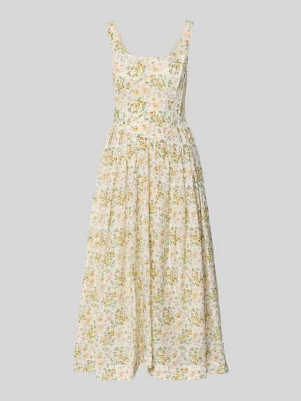 Productfoto, Cocktailkleid im Allover-Look met carré-halslijn van LACE & BEADS, A-lijn, midi, katoen, bloemenprint, maat S: ruglengte 106 cm, borstwijdte 43 cm
