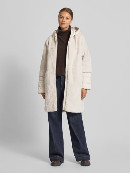 s.Oliver BLACK LABEL Regular Fit Webpelzmantel mit wattierter Kapuze Kitt 1