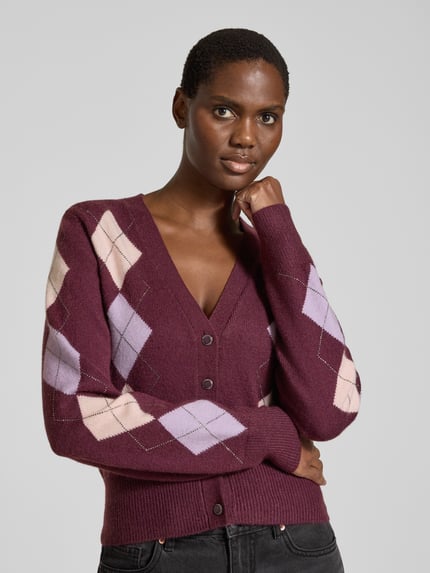 GUESS Regular Fit Strickjacke aus Baumwoll-Mix Modell 'GRACIE' Bordeaux 3