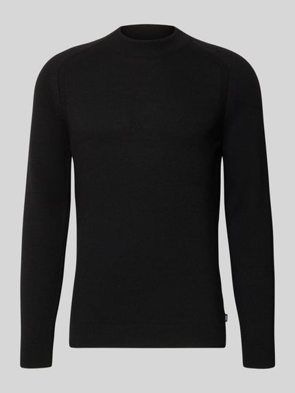 Produktfoto, schwarzer Regular Fit Pullover aus Viskose-Woll-Mix Modell 'Wylandor' von JOOP! COLLECTION, glatte Textur vor grauem Hintergrund