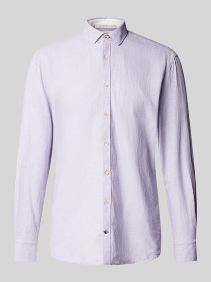 Colours & Sons Slim Fit Freizeithemd aus Baumwoll-Leinen-Mix Stein 2