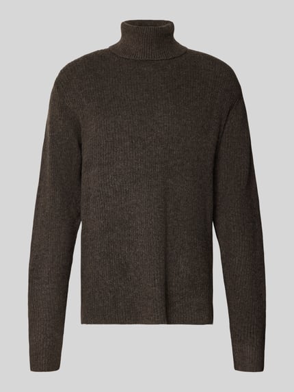Productfoto, Strickpullover in Ripp-Optik mit Rollkragen van Lindbergh in regular fit voor Heren, Riblook in donkerbruin, ruglengte 74 cm, mouwlengte 62 cm, maat M