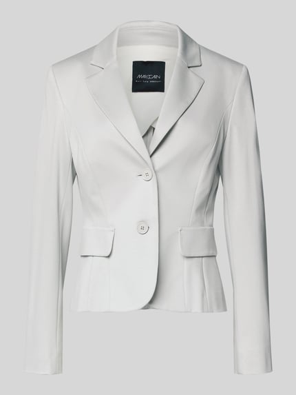 Produktfoto, Slim Fit Blazer mit Pattentaschen von Marc Cain, weiß, Material-Mix mit Baumwoll-Anteil, Reverskragen, Knopfverschluss