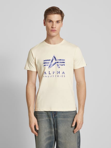 Alpha Industries T-shirt z nadrukiem z logo Złamany biały 4