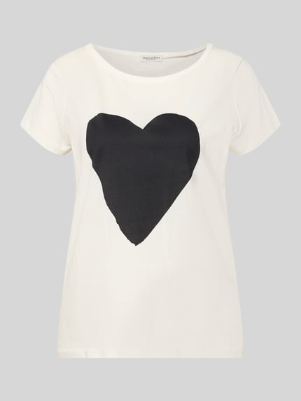 Productfoto, Regular Fit T-Shirt uit pure katoen van Marc O'Polo, effen wit, ronde hals, korte mouw, motiefprint hart, jerseystructuur