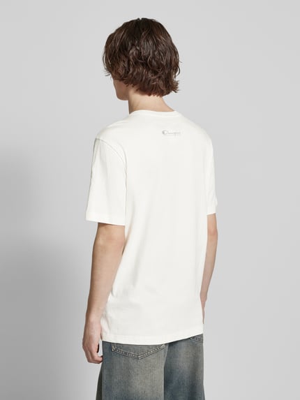 Champion T-shirt z detalami z logo Złamany biały 5