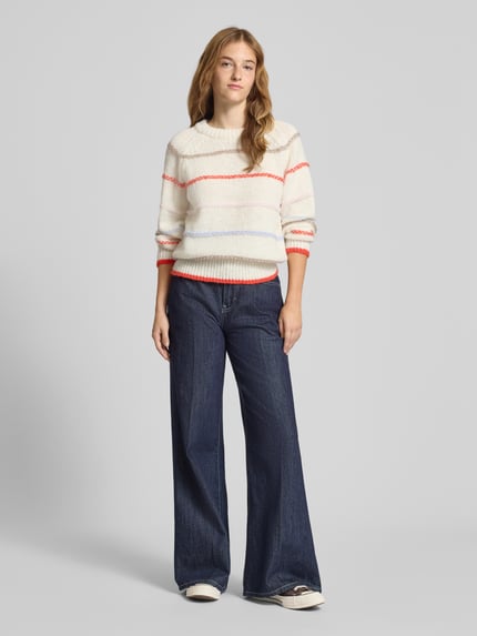 PIECES Regular Fit Strickpullover mit Raglanärmeln Modell 'NELIA' Offwhite 1