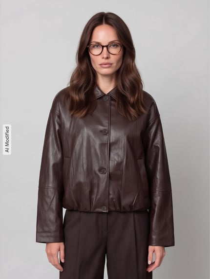 Jake*s Casual Regular Fit Kunstlederjacke mit überschnittenen Schultern Dunkelbraun 4