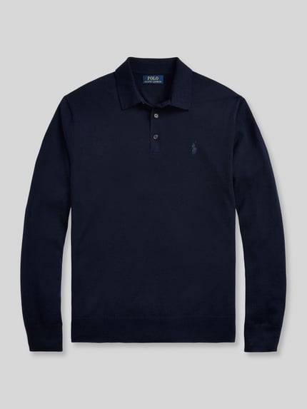 Produktfoto, regular fit pullover uit pure wol van Polo Ralph Lauren in donkerblauw, glad gebreid oppervlak, Heren pullover