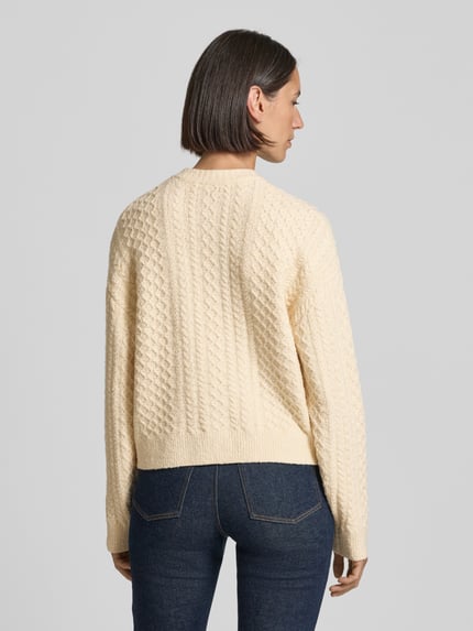 Jake*s Casual Regular fit gebreid jack in tricotlook met wol Ecru - 5