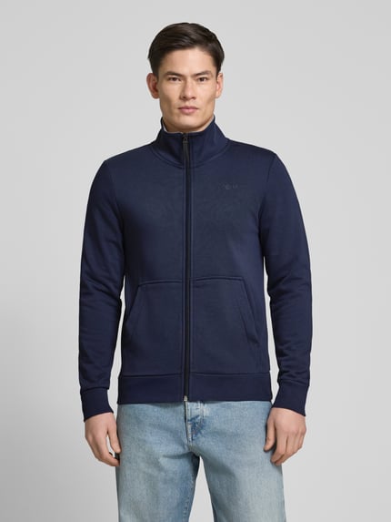 Tom Tailor Regular fit sweatjack met opstaande kraag en rubberen logoprint Marineblauw - 4