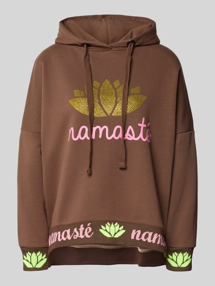 miss goodlife Hoodie met siersteentjes en extra brede schouders Chocoladebruin - 2