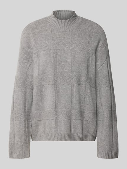 Produktfoto, Oversized Wollpullover mit Kaschmir-Anteil von Emporio Armani in Hellgrau, Strukturmuster, gerippte Abschlüsse, Stehkragen, Schurwoll-Kaschmir-Mix