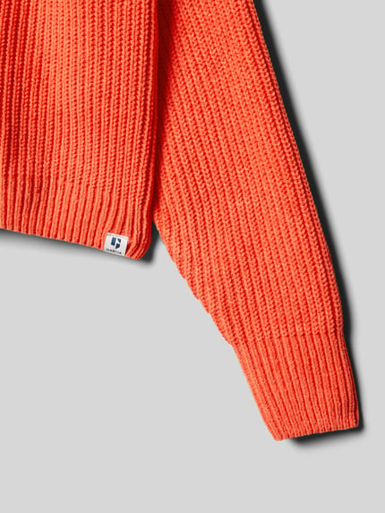 Garcia Sweter z dzianiny z okrągłym dekoltem i detalem z logo Jasnoczerwony 2