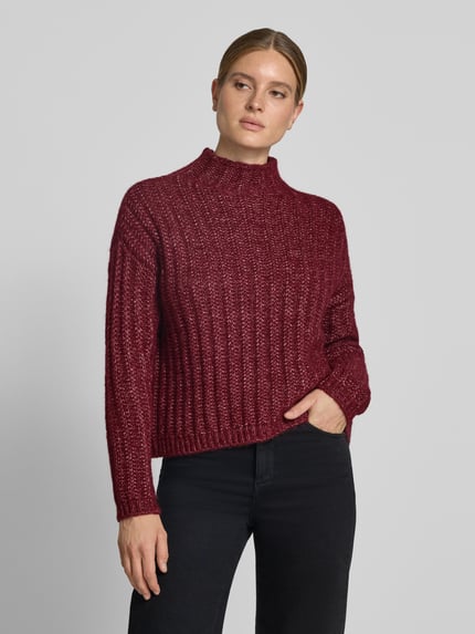 HUGO Boxy Fit Strickpullover aus Baumwoll-Mix mit Woll-Alpaka-Anteil Modell 'Safineyny' Dunkelrot 4