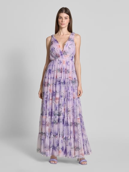 Lace & Beads Avondjurk in laagjeslook met V-hals Paars - 4