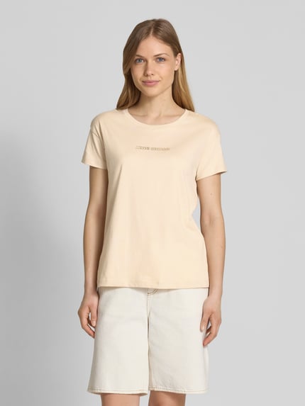 Armani Exchange T-shirt z detalem z logo Piaskowy 4