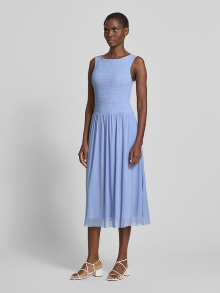 Christian Berg Woman Selection Midikleid aus Mesh mit Smok-Details Jeansblau 4
