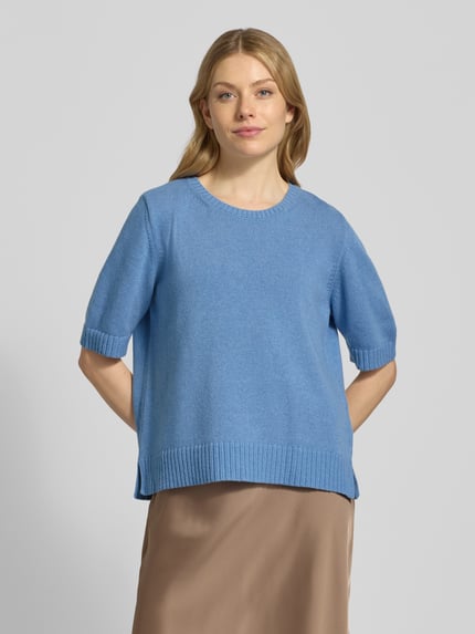 Milano Italy Relaxed fit gebreide pullover van wolmix met wol Bleu - 4