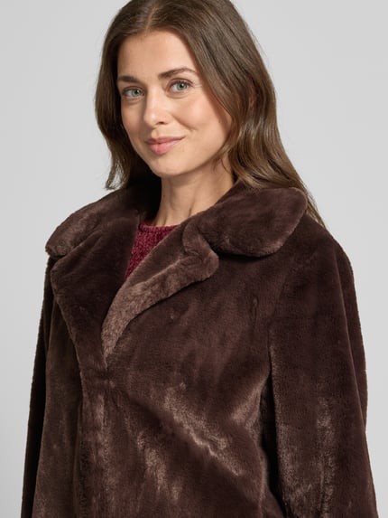 Jake*s Collection Zachte jas van imitatiebont met platte kraag Donkerbruin - 3