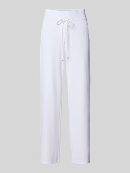 Produktfoto, weiße Straight Leg Jogpants aus Hightech Jersey Modell 'CANDICE' von Raffaello Rossi, elastischer Bund mit Schnürung, glatte Oberfläche, Damen Jogpants