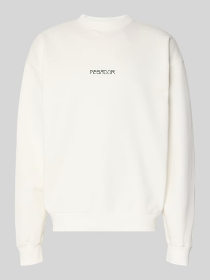 Produktfoto, Oversized Sweatshirt mit Logo-Print Modell 'Stavoren' von Pegador aus Baumwoll-Mix in Weiß, Rundhalsausschnitt, elastische Abschlüsse