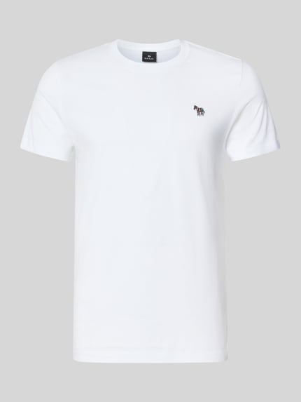 Produktfoto, Regular Fit T-Shirt aus reiner Baumwolle von Paul Smith in Weiß, Label-Stitching, Rundhalsausschnitt, glatte Textur