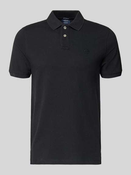 Produktfoto, Slim Fit Poloshirt mit Logo-Stitching von MCNEAL, czarna bawełna, krój slim fit, polowy kołnierzyk, długość tyłu 70 cm w rozmiarze M