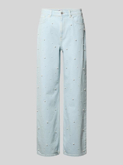 Produktfoto, Wide Leg Jeans mit Perlen von Jake*s Casual in Hellblau aus Reine Baumwolle mit Eingrifftaschen, Perlen-Besatz.