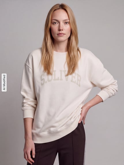 s.Oliver RED LABEL Relaxed Fit Sweatshirt aus Baumwoll-Mix - s.Oliver x Heidi Klum Ecru 4