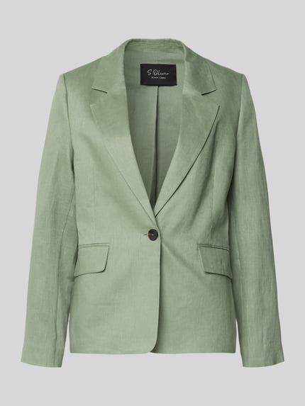 Produktfoto, Regular Fit Blazer aus reinem Leinen von s.Oliver BLACK LABEL in Optik: Unifarben mit Reverskragen, 1-Knopf-Verschluss, Kissing-Buttons an den Ärmeln, angedeutete Pattentaschen und Material: reines Leinen.