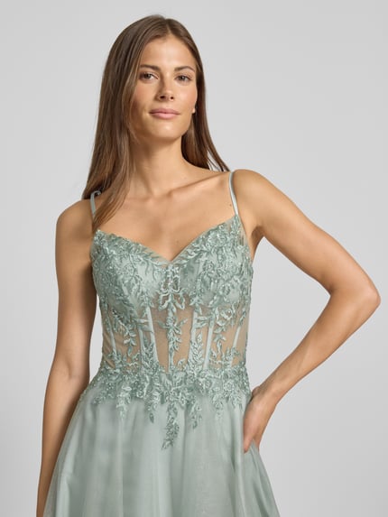 LUXUAR FASHION Avondjurk met siersteentjes Groen - 3