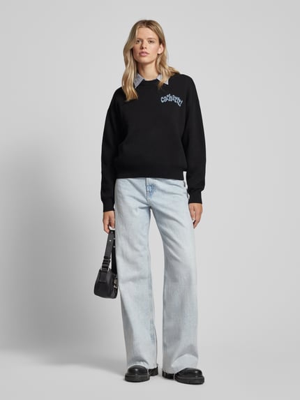 Carhartt Work In Progress Sweter z dzianiny z nadrukiem z logo model ‘AMOUR’ Czarny 1