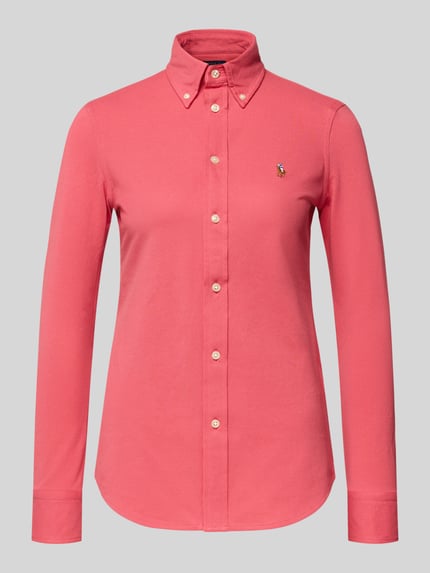 Produktfoto, Regular Fit Hemdbluse aus reiner Baumwolle von Polo Ralph Lauren in Unifarbe Rosa mit Logo-Stitching, Knopfleiste und Hemdkragen