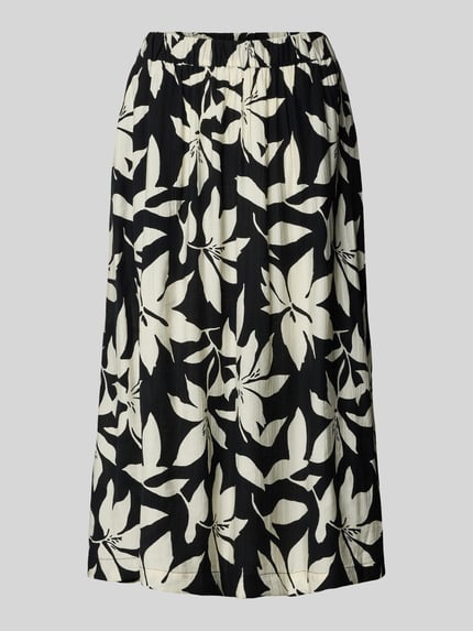 Produktfoto, Relaxed Fit Ausgestellter Midi-Rock aus Viskose-Mix von s.Oliver RED LABEL met all-over bloemenmotief, uitlopend, relaxed fit, midilengte, elastische boord, popeline, viscosemix, kleur zwart en crème