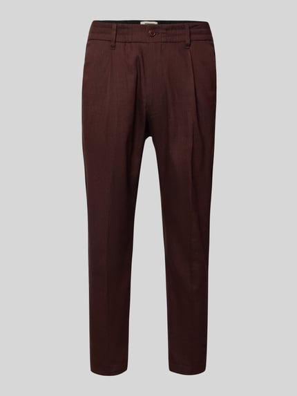 Produktfoto, HOSE aus Leinen-Mix mit Gesäßtaschen von Drykorn, Herren Hose im Slim-Fit mit elastischem Bund, dunkelbraune Struktur, Bundweite 40 cm, Innenbeinlänge 66 cm, Leinen-Mix mit Viskose-Anteil