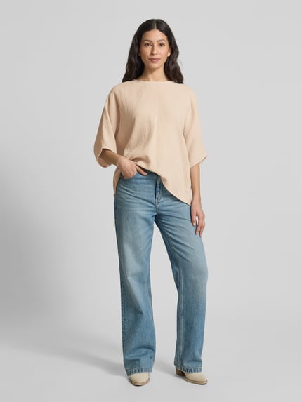 Apricot Relaxed Fit Blusenshirt mit Rundhalsausschnitt Sand 1