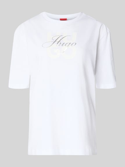 Produktfoto, białe damski t-shirt Regular Fit T-Shirt aus reiner Baumwolle Modell 'Dashire_5' von HUGO z nadrukiem, gładka tekstura