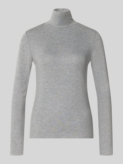 Produktfoto, Longsleeve mit Rollkragen von someday, grau mit feiner Ripp-Struktur, Viskose-Mix mit Stretch, eng anliegend, neutraler Hintergrund
