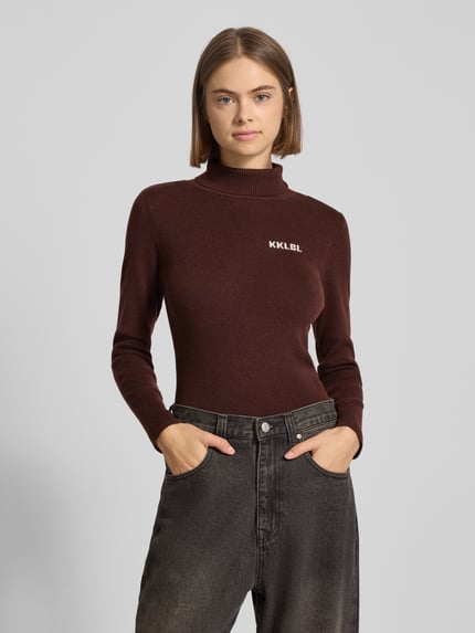 Karo Kauer Slim Fit Rollkragenpullover mit Woll-Anteil Mittelbraun 4
