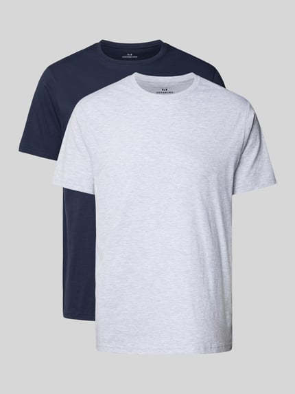 Productfoto, t-shirt met ronde hals in set van 2 van Götzburg Wäsche, puur katoen, regular fit, effen donkerblauw en lichtgrijs