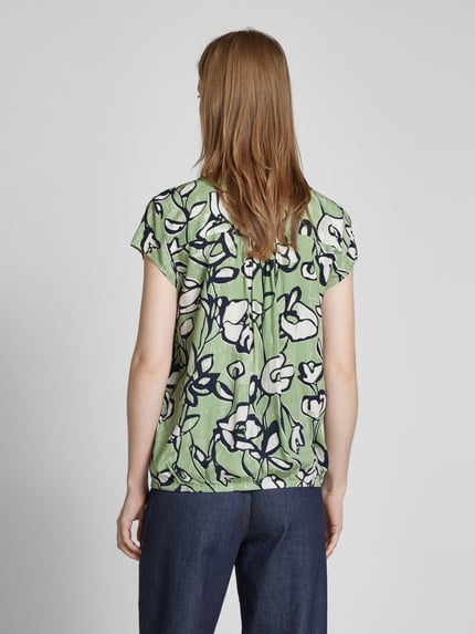 Tom Tailor Loose fit blouse met korte mouwen van pure viscose met all-over motief Lichtgroen - 5