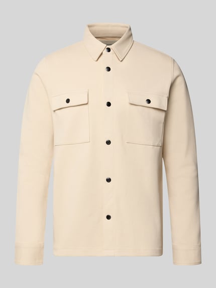 Produktfoto, cremefarbene Hemdjacke mit Brusttaschen Modell 'JACKIE' von SELECTED HOMME, Unifarben, Baumwoll-Mix, Regular Fit, Umlegekragen, Druckknopfleiste, strukturierte Oberfläche