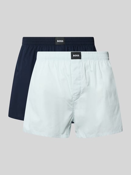 Produktfoto, zwei Boxershorts aus reiner Baumwolle Modell '2P BOXER S. CW PEACH' von BOSS in Dunkelblau und Hellblau, glatte Textur, Herren Boxershorts von BOSS